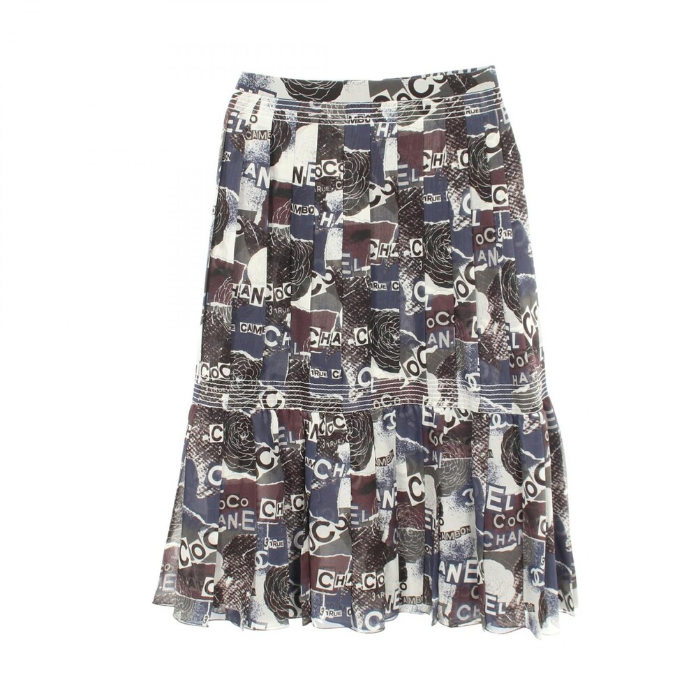 Chanel Camelia Logo Skirt #34 Silk Navy #329069C14B